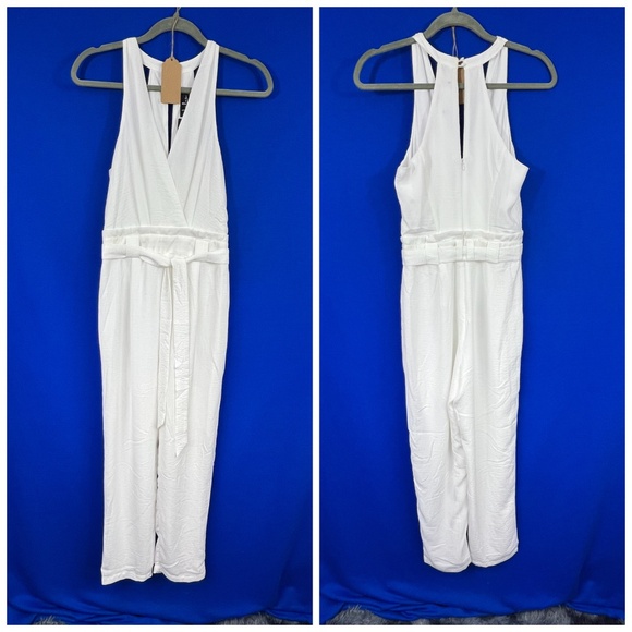 NWT🤩 |•LULUS•| Gorgeous White Belted Jumpsuit Size XS - Picture 3 of 12